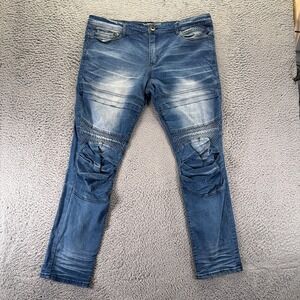 Genuine Authentic Jeans Men 40x32 Blue Cotton Denim Straight Biker Moto Stretch